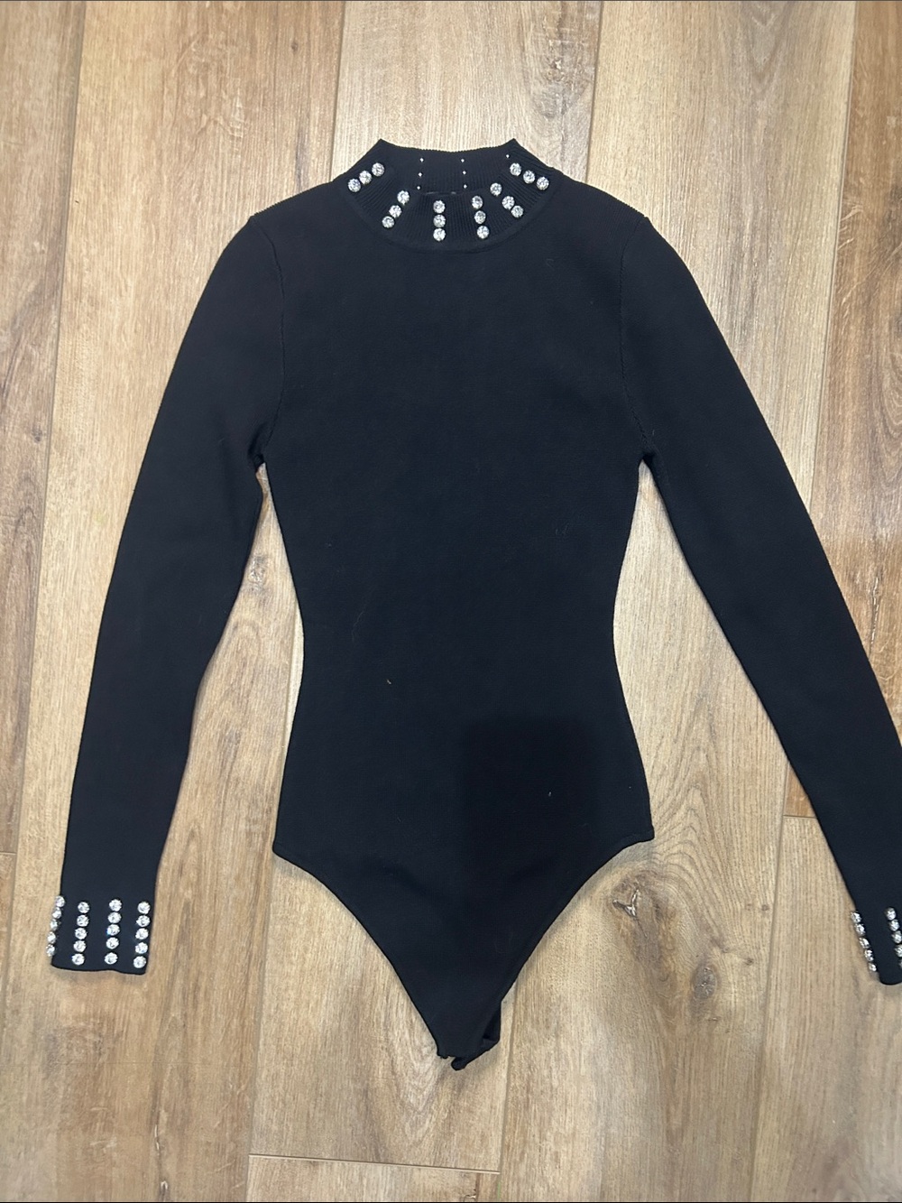 Hera Collection Black Rhinestone-Embellished Mock Neck Top